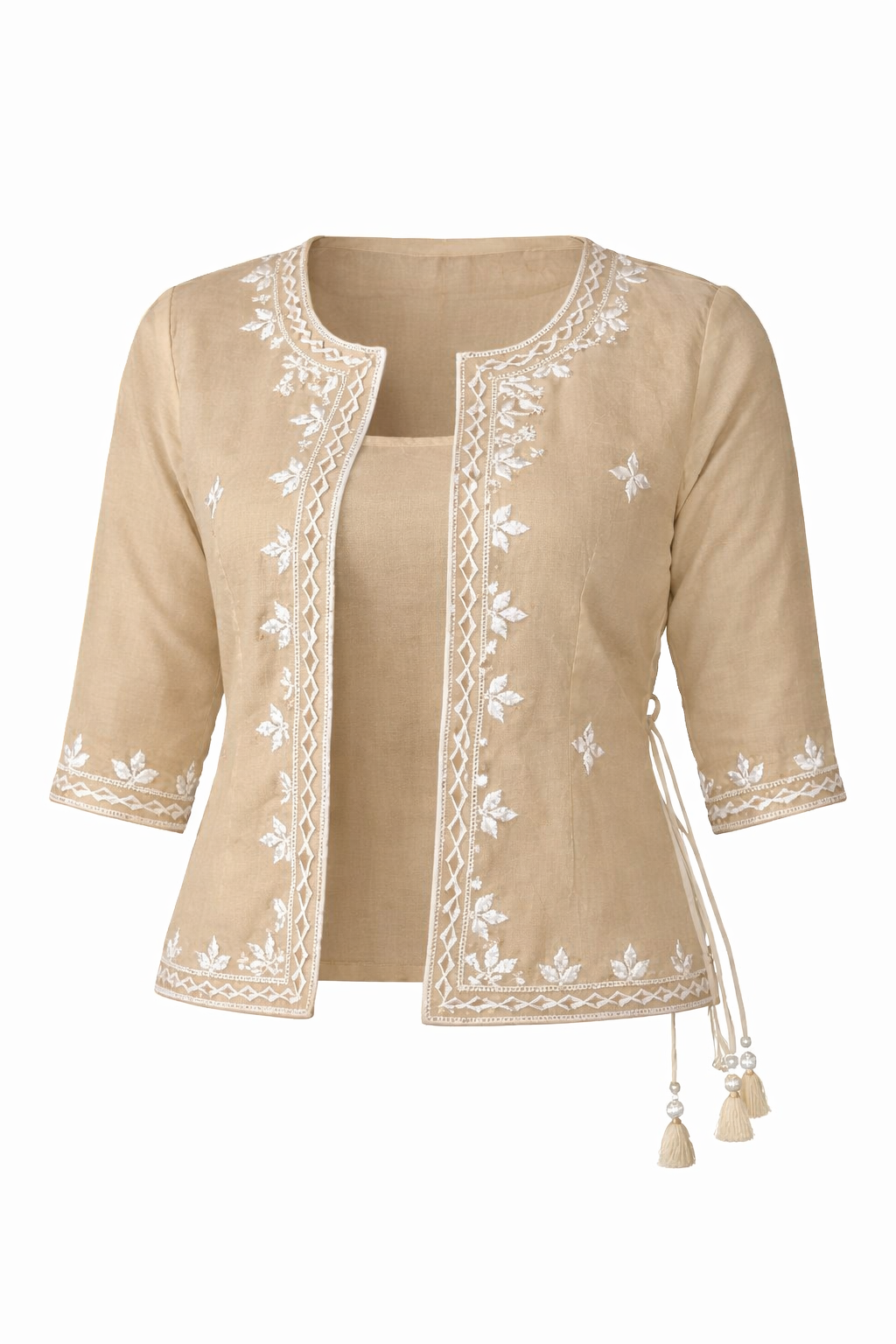 Shehzadi Handwork Ethnic Saree Jacket | Women’s Embroidered Ethnic Jacket for Saree – Ivory Gold Handwork Festive Party Wear Designer Layer