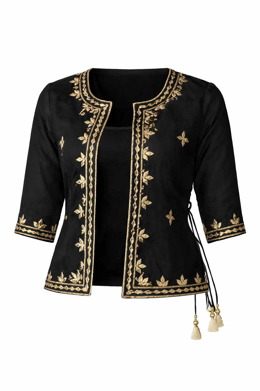 Shehzadi Handwork Ethnic Saree Jacket | Women’s Embroidered Ethnic Jacket for Saree – Ivory Gold Handwork Festive Party Wear Designer Layer