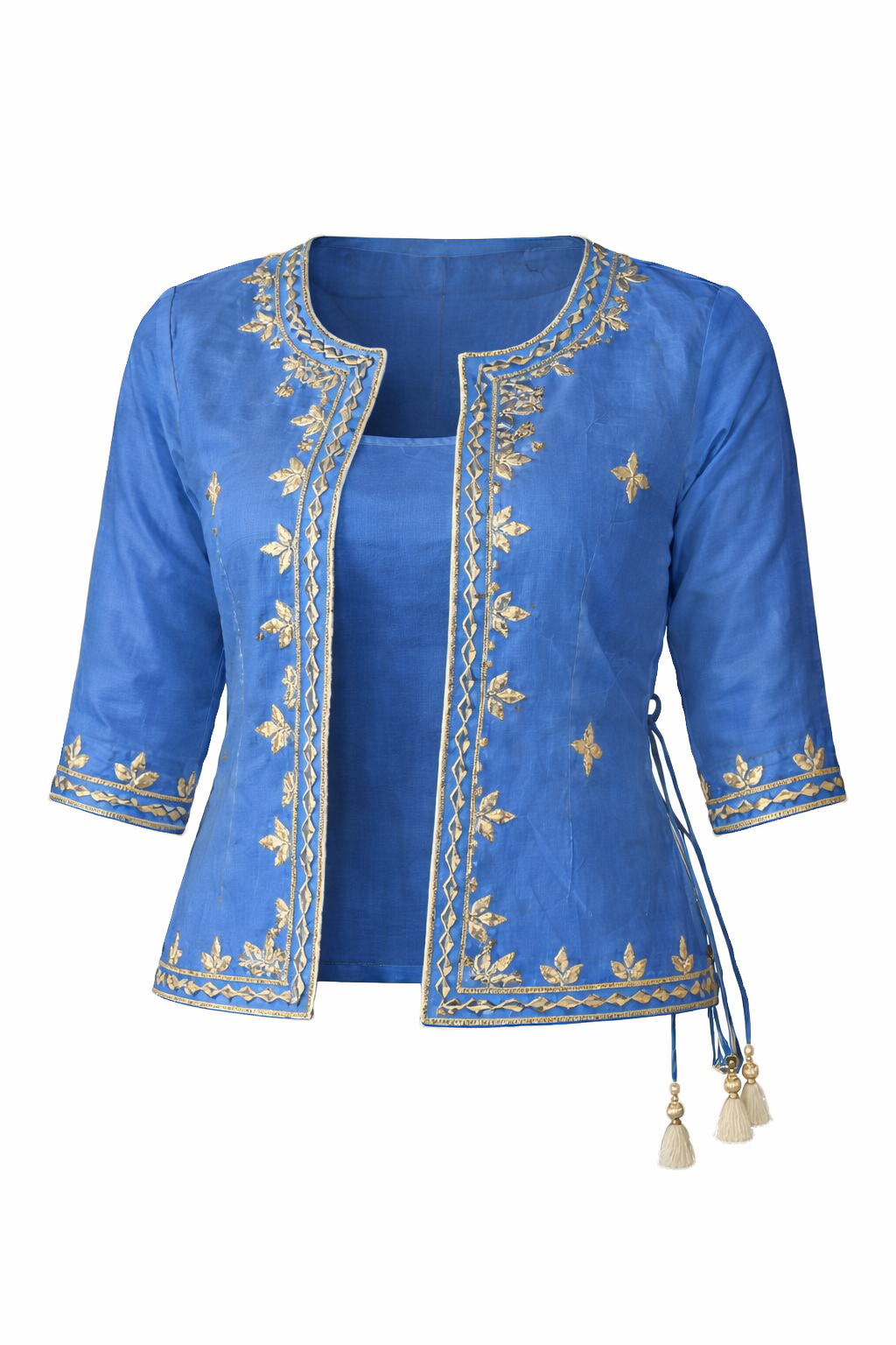 Shehzadi Handwork Ethnic Saree Jacket | Women’s Embroidered Ethnic Jacket for Saree – Ivory Gold Handwork Festive Party Wear Designer Layer