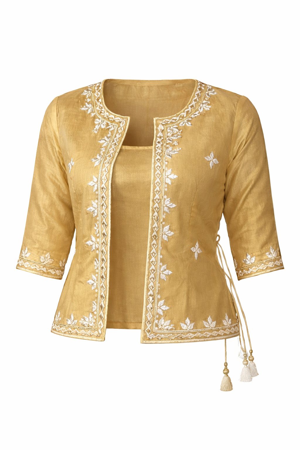 Shehzadi Handwork Ethnic Saree Jacket | Women’s Embroidered Ethnic Jacket for Saree – Ivory Gold Handwork Festive Party Wear Designer Layer