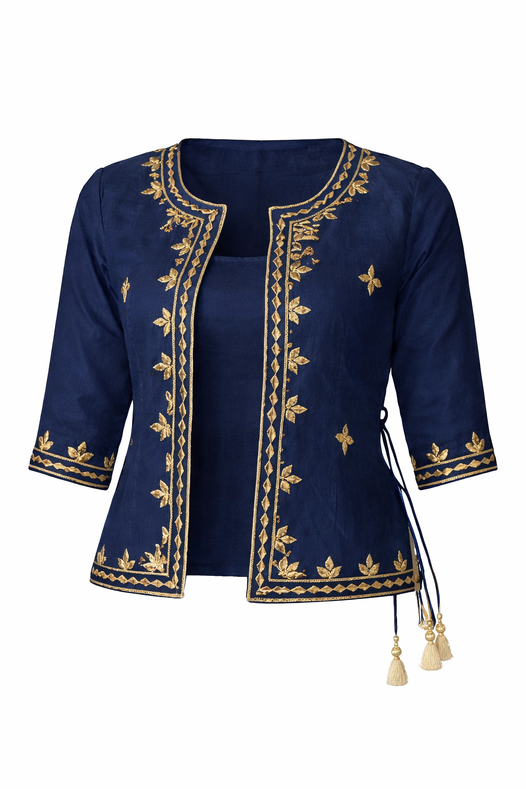 Shehzadi Handwork Ethnic Saree Jacket | Women’s Embroidered Ethnic Jacket for Saree – Ivory Gold Handwork Festive Party Wear Designer Layer