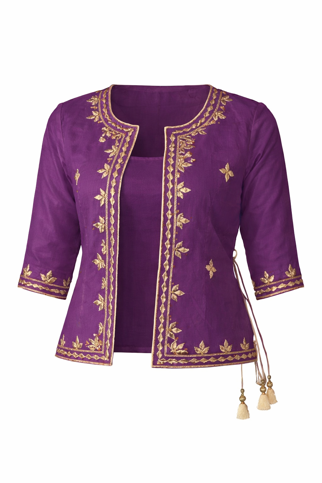 Shehzadi Handwork Ethnic Saree Jacket | Women’s Embroidered Ethnic Jacket for Saree – Ivory Gold Handwork Festive Party Wear Designer Layer