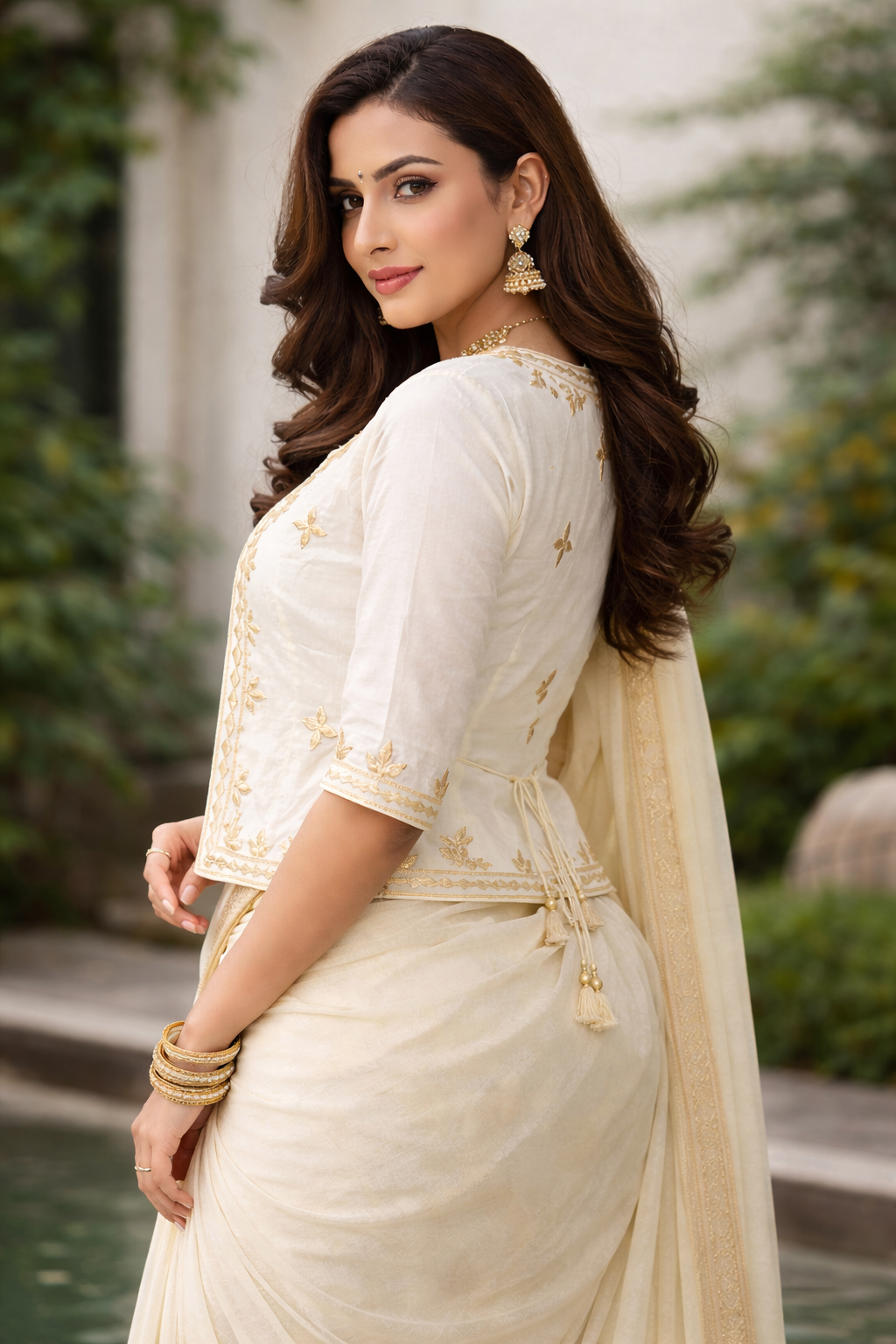 Shehzadi Handwork Ethnic Saree Jacket | Women’s Embroidered Ethnic Jacket for Saree – Ivory Gold Handwork Festive Party Wear Designer Layer